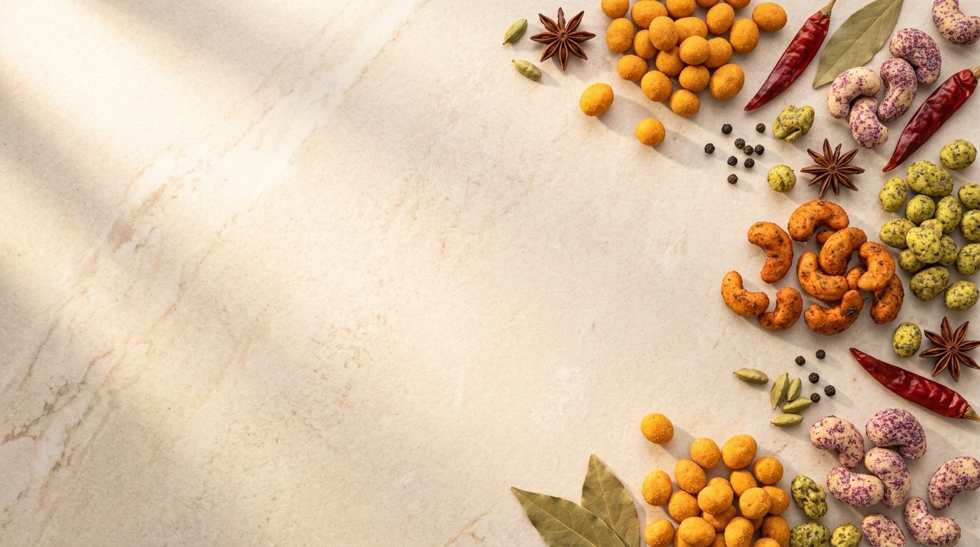 Artisanal Spices and Coated Nuts Tabletop Texture